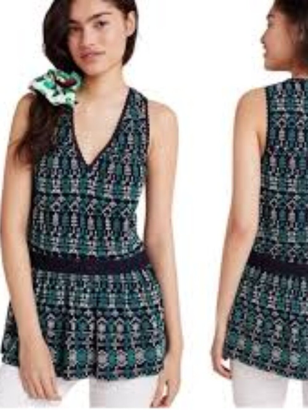 Maeve by Anthropologie Cammie Embroidered Peplum Tank Top Small